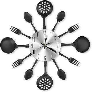 14 Inch Cutlery Kitchen Wall Clocks with Fork and Spoon Dial, Silent Clock Movement and Battery Operated, Great Wall Decor and Nice Housewarming Gifts