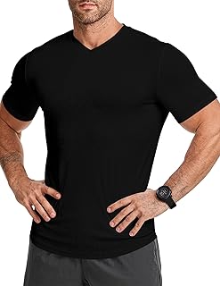 Mens Muscle T Shirts V Neck Short Sleeves Gym Workout Causal Slim Fit Tee Shirt