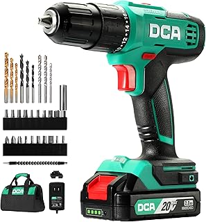 DCA 20V Cordless Hammer Drill Set, 354 In-lb Torque, 1/2" Keyless Chuck, 22500 IPM, 2 Variable Speeds, 18+1+1 Position, Power Impact drill with 14 Drill/Driver Bits for Brick, Metal, Wood ADJZ2035i13