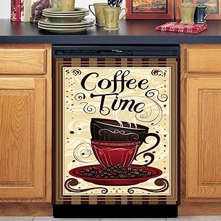 Retro Style Coffee and Coffee Beans Dishwasher Magnet Decoration,Refrigerator Sticker,Oven Magnets Decorative Cover,Kitchen Home Appliance Decorative,Magnets Vinyl Wrap Sheet,23Wx26H