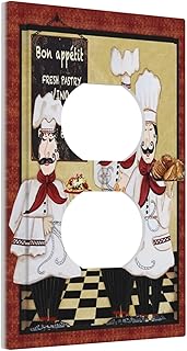 Chef Kitchen 1 Gang Outlet Covers Duplex Receptacle Wall Plate Decorative Electrical Faceplate Switchplates Retro Cartoon Fat Chef Cooking Gourmet Food Theme Country Dining Room Bedroom Decorate