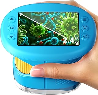 1000X Handheld Microscope for Kids, 4K 2.4" Screen Digital Kids Microscopes with 12 Slides, Portable Edu Toys Gifts for Age 3 4 5 6 7 8 9 10 11 12 Year Old Boys Girls Children Students(Blue)