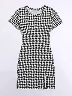 Women's Houndstooth Split Hem Bodycon Dress