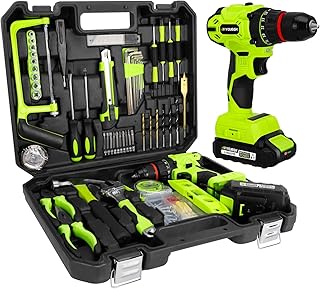 RYOJEGK Home Tool Set with Brushless Drill, 20V 119PCS Cordless Drill Tool Box with Battery, Tool Kit with Drill for Men & Woman, 24+1 Keyless Metal Chuck Brushless Drill Set for Household Repair Kit