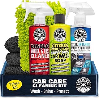 Chemical Guys Car Cleaning Kit - With Car Wash Soap, Wheel Cleaner, Total Interior, Car Wash Mitt - Interior and Exterior Wash Kit With Vehicle Cleaning and Detailing Accessories - 7 Item Kit
