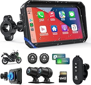 WonVon Motorcycle CarPlay Screen with Android Auto – 6.25” Waterproof GPS Pantalla para Moto Apple CarPlay Navigation System for Motorcycle, Dual 2K Dash Cam Bluetooth Audio & TPMS with Magnetic Mount