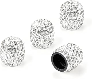 JUSTTOP 4 Pack Handmade Crystal Rhinestone Tire Valve Stem Caps, Wheel Tire Valve, Attractive Dustproof Bling Car Accessories, Universal for Cars, Trucks and Motorcycles-White