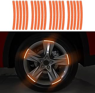 20Pcs Car Wheel Hub Reflective Sticker, Rim Stripe Decal, Night Safety Decoration Strip for Cars, Motorcycle (Orange)