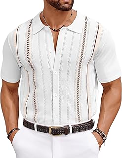 Knit Shirts for Men Casual Short Sleeve Button Down Shirts Summer Beach Stretch Fit Collared Shirts