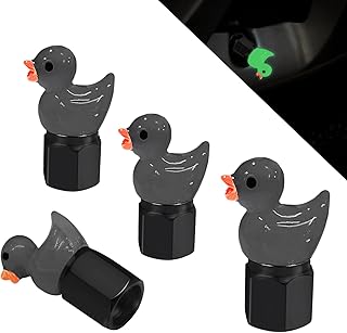 Glow in The Dark Tire Valve Caps-4 Pieces Cute Animal Auto Exterior Accessories for Men/Women, Fun Tire Accessories Universal Fit for Most Car Motorcycles Trucks Bicycles. (Black Duck)