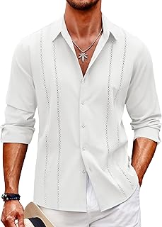 Mens Cuban Guayabera Shirt Casual Button Down Shirts Long Sleeve Summer Beach Shirts