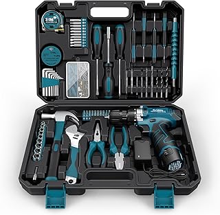 Sundpey Tool Kit 206PCs with Drill - 12V Cordless Power Drill Combo Home Tool Set - Portable Basic General Household Toolbox for Men Women for Garden Office House Repair (Screwdriver Set & Pliers Set)
