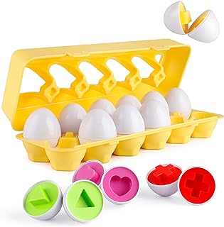 Coogam Matching Eggs 12 pcs Set Color & Shape Recoginition Sorter Puzzle for Toddlers Easter Travel Game Early Learning Educational Fine Motor Skill Montessori Gift for Year Old Kids