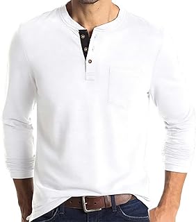 Mens Fashion Henley Shirts Long Sleeve Button Cotton T-Shirt with Pocket