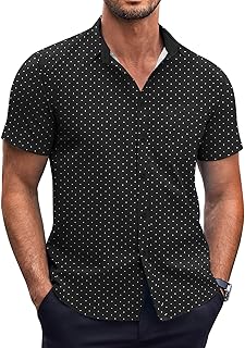 Mens Short Sleeve Button Down Shirts Wrinkle Free Dress Shirts Casual Polka Dot Print Shirt with Pocket