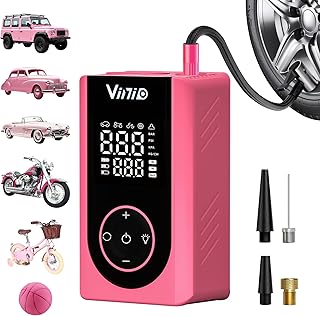 Vinid Tire Inflator Portable Air Compressor, LED Display & Auto Shut-Off, 5 Modes, 150PSI Cordless Air Pump with Digital Pressure Gauge for Car, Balls, Bike, Motorcycle, Pink Car Accessories for Women