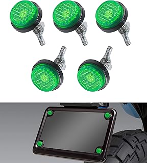 5PCS License Plate Screws,Car Accessories Red Reflector Motorcycle License Plate Bolts,Motorcycle Red Reflectors Tag Screws,Used for Automotive,Bike,Boat,Marine,Camper,Moped(Green)