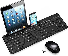 LeadsaiL Wireless Keyboard and Mouse, Full-Sized Ergonomic Computer Keyboard with Phone Tablet Holder, 2.4GHz Silent Cordless Keyboard Mouse Set for Windows Laptop, PC, Desktop - Black