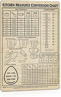 Kitchen Conversion Chart Signs for Vintage Kitchen Wall Decor Baking Supplies Accessories for Bakers Cooking Lovers Guide Bakery Decoration Metal signs 12x8 Inches
