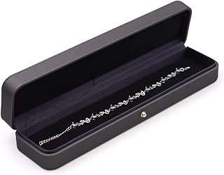 MYEBIUAI Leather Long Chain Bracelet Necklace Watch Storage Box Velvet Interior Gift Case, Premium Gorgeous Jewelry Display Box for Wedding,Engagement,Proposal,Birthday and Anniversary (Black Gray)