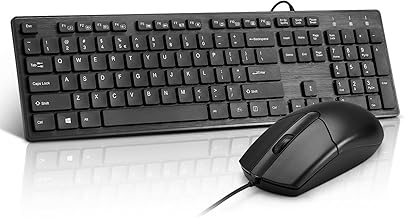 Wired Keyboard and Mouse Combo, Full-Sized Ergonomic Computer Keyboard and Optical Wired Mouse for Windows, Mac OS Desktop/Laptop/PC-Black