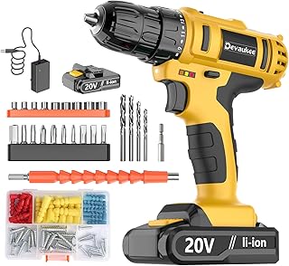 Cordless Drill Driver Kit, 20V Electric Drill with Battery and Charger, 18+3 Torque Setting, 2 Speeds, 3/8" Keyless Chuck Compact Power Drill Set with Drill Bits, Ideal for Home, DIY, Wood, Metal