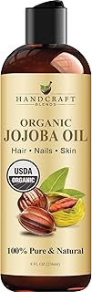 Handcraft Blends USDA Organic Jojoba Oil | Cold-Pressed | 8 Fl Oz | 100% Pure & Natural | for Hair, Skin & Face | Premium Grade Carrier Oil | for Massage & Aromatherapy | Hexane-Free