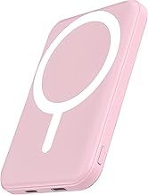 podoru for Magsafe Battery Pack, 5000mAh Magnetic Power Bank with Type-C Cable 20W PD Fast Charging Lighting Input Wireless Portable Charger for iPhone 17/16/15/14/13/12/ All Series-Pink