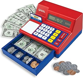 Learning Resources Pretend & Play Calculator Cash Register Toy - Gift for Kids, Toddler Toys, Play Money & Credit Card, Shopping Store Playset, Educational Preschool Activities