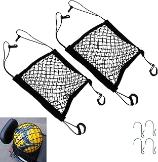 2PCS Elastic Motorcycle Bungee Cargo Net with 4 Metal Hook, Bike Helmet Storage, 11"X11" Double Layer Storage Bungee Nets, Luggage Strap Rack Expansion Organizer Pocket Accessories for Car Electric