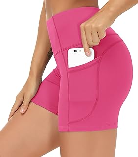 THE GYM PEOPLE High Waist Yoga Shorts for Women's Tummy Control Fitness Athletic Workout Running Shorts with Deep Pockets