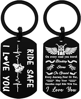 Mataly Motorcycle Keychain, Motorcycle Accessories for Men, Biker Ride Safe Motorcycles Gifts for Men, Cool Valentines Day Gifts for Motor Cycle Riders, May Your Guardian Angel Ride with You