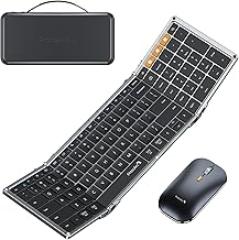 ProtoArc Foldable Keyboard and Mouse, XKM01 True Full-Size Folding Wireless Keyboard Mouse Combo for Business Travel, a Portable Office Suite On-the-Go, Compatible with Laptop iPad Tablet - Black Gray