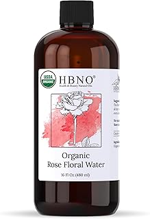 HBNO California Bottled Organic Rose Water for Face Huge 16 fl oz (480ml) Value Size - USDA Certified for Face - Pure Rose Water for Hair - Rosewater for Skincare, Haircare