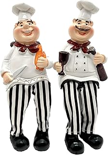 KiaoTime Set of 2 Home Kitchen Decor Chef Figurines Bread & Wine with Dangling Legs Shelf Sitters Figurine Statue for Kitchen Shelves, Cupboard, Countertop Display, Windowsill