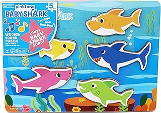 Spin Master Games, Pinkfong Baby Shark Musical Wooden Sound Puzzle, Plays Viral Song, 5 Pieces, Toddler Toys, for Ages 2 & Up