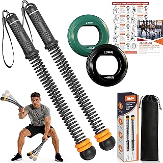 2PCS Weighted Ropeless Battle Ropes for Home Gym, Heavy Duty Portable Cordless Battle Rope with 2 Grip Strengtheners & Poster, Quiet Battle Rope Sticks for HIIT, Strength & Cardio Men & Women