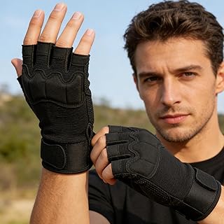 Fingerless Exercise Gloves Cycling Gym Workout Weight Lifting Training Gloves with Adjustable Wrist Strap