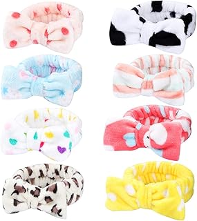 Hishexin 8 Pack Spa Headbands for Women, Soft Bow Skincare Headband for Washing Face, Skincare, Salon & Makeup, Bulk Spa Party Favors, Ideal Christmas Gifts or Stocking Stuffers for Teen Girls