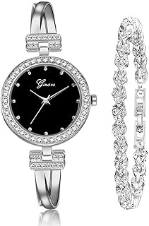 Women Classic Two-Piece Bangle Bracelet Analog Quartz Wrist Watch Jewelry Set
