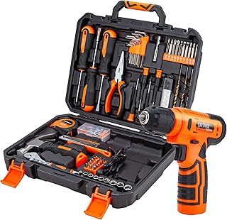 CARTMAN 150-Piece Household Tool Set with 8V Cordless Drill Driver Kit, Complete Hand Tool Set for Home Maintenance, DIY Projects, Orange