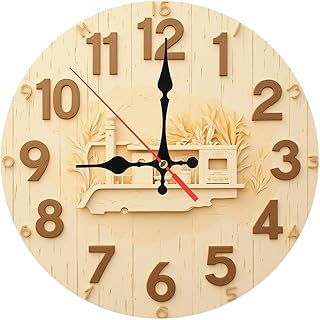 Neutral Farmhouse Kitchen Nook Wooden Wall Clock with Mini Appliance Decor 25x25cm