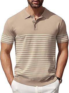 Men's Short Sleeve Polo Shirts Vintage Knitted Shirt Casual Button Down Golf Shirts