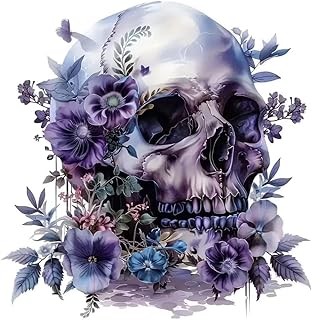2 PCS Purple Flower Skull Vinyl Decals - Waterproof Removable Stickers for Car, Truck, Bumper,Laptop, Motorcycle - Floral Decorative Sticker (A-215)