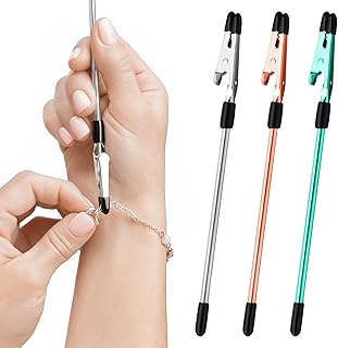 CraftyCrocodile Set of 3 Bracelet Helper Tool - Fastener Tool for Bracelet, Necklace, Jewelry, Watch - Сlip, Clasp Helper - Easy to Put on Yourself, Portable, Made of Metal, Silver, Rose, Teal