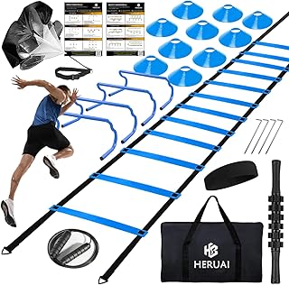 Agility Ladder Speed Training Equipment Set, 20ft Speed Ladder, 4 Hurdles, 10 Speed Cones, Running Parachute, Football Basketball Soccer Training Equipment for Kids Youth Adults - Enhance Speed