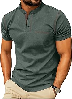 Mens Henley Shirts Short Sleeve Summer Casual Classic Cotton T Shirts Pocket Button Shirt