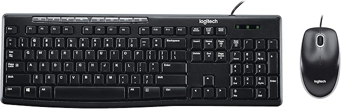 Logitech MK200 Media Combo Wired Keyboard and Mouse, Full-Size Keyboard with Easy-Access Media Controls, High-Definition Optical Mouse, Plug and Play USB Connection – Black