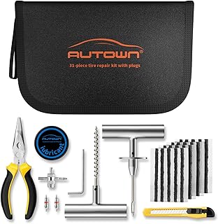 AUTOWN Flat Tire Repair Kit with Plugs 31 Pcs for Car, Motorcycle, ATV, Jeep, Truck, Tractor Flat Tire Puncture Repair
