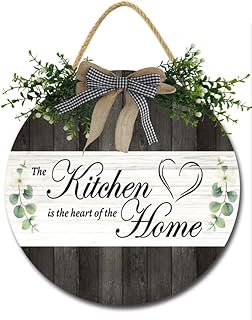 Bidesign The Kitchen Is The Heart Of The Home Kitchen Decor Farmhouse Rustic Kitchen Wall Decor Wooden Round Kitchen Door Sign for Home Decor Dining Room Cabinet Kitchen Decration